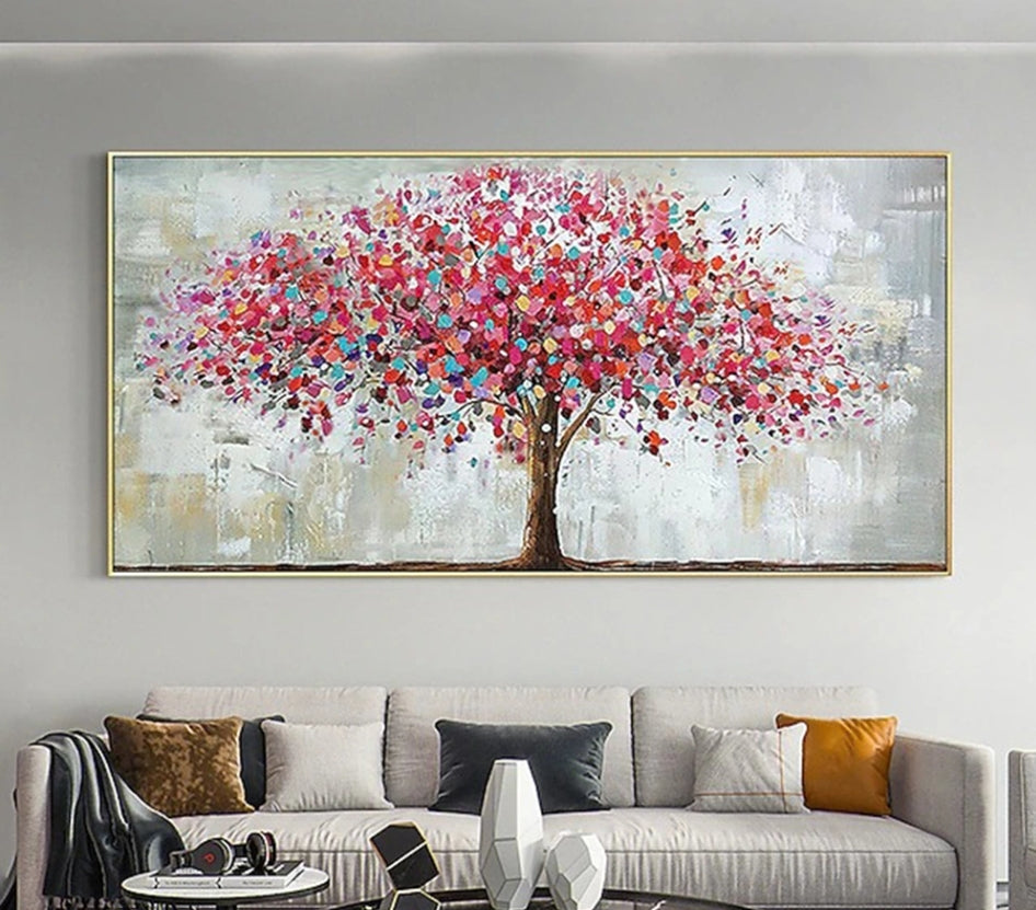 Tree Pink Abstract Hand Painted Wall Decor