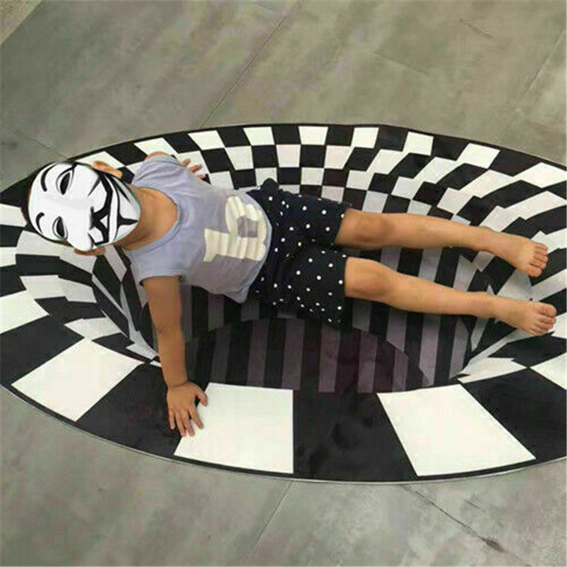 3D Vortex Black White Grid Rug