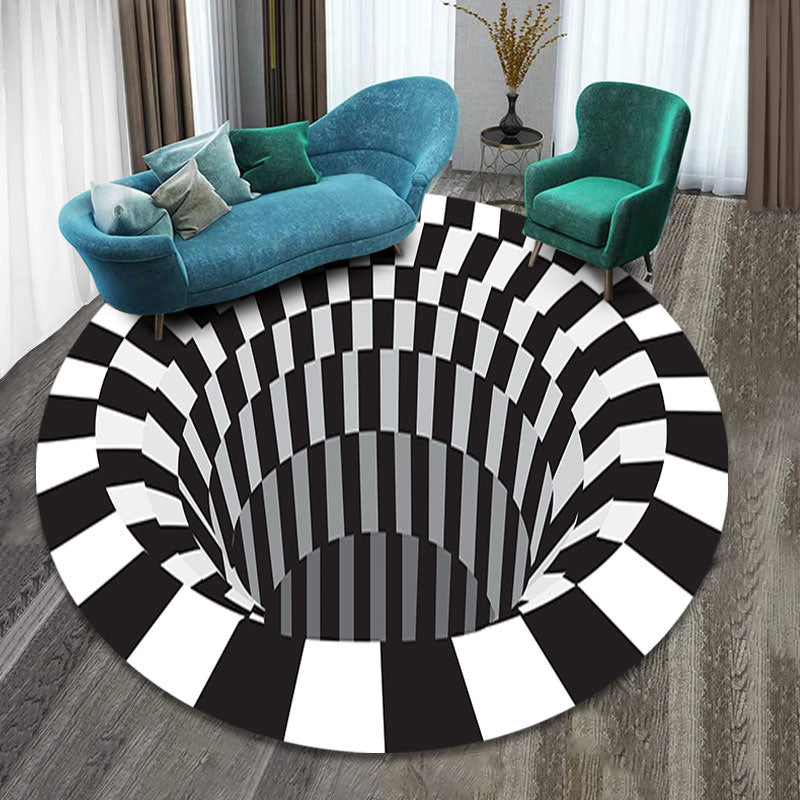 3D Vortex Black White Grid Rug