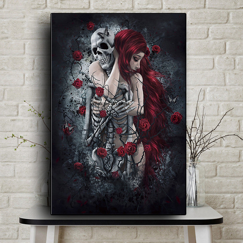 Skull  Red Rose Canvas Wall Print