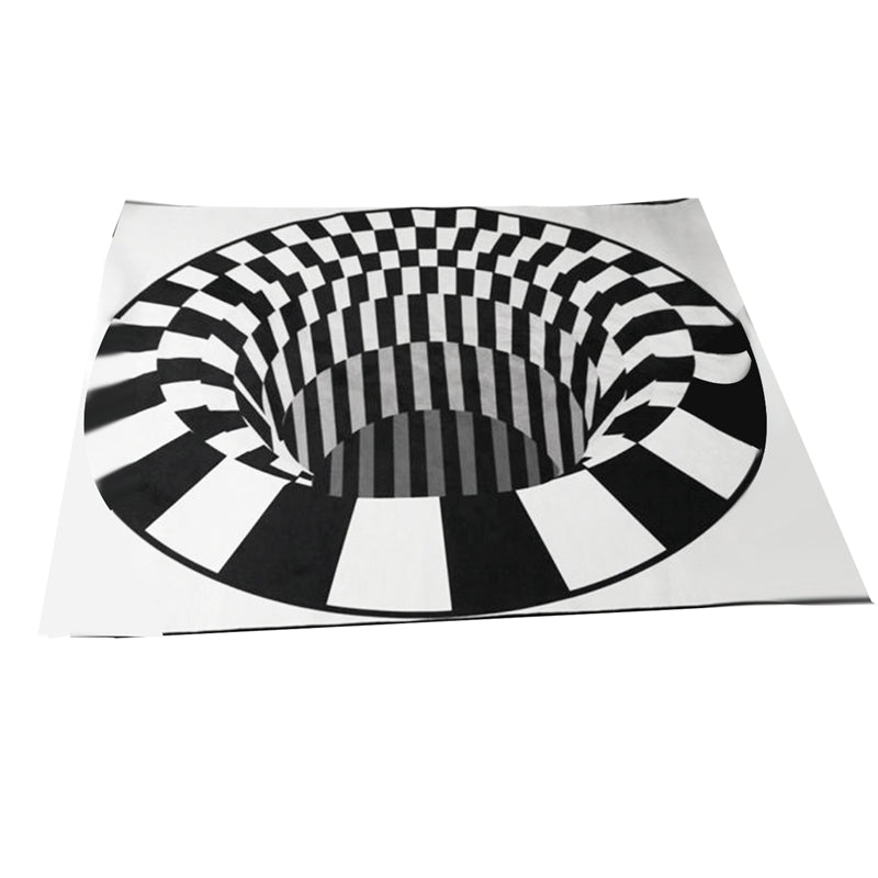 3D Vortex Black White Grid Rug