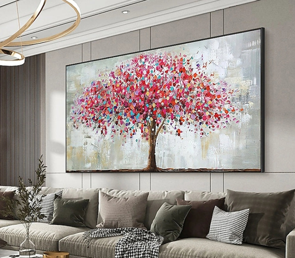 Tree Pink Abstract Hand Painted Wall Decor