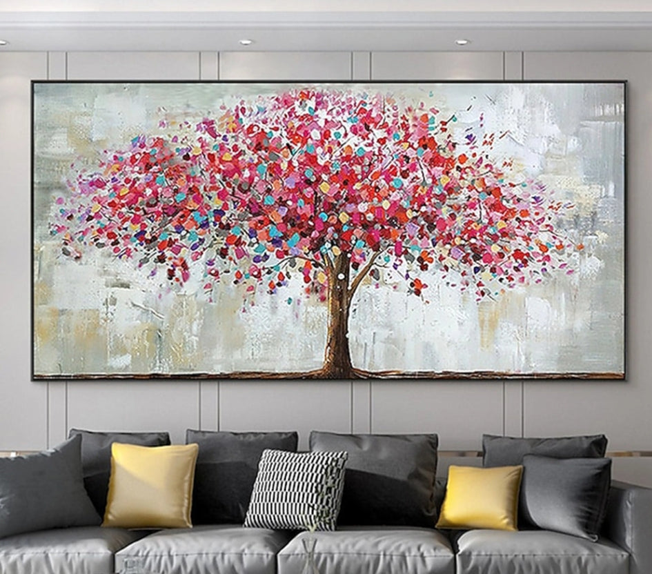 Tree Pink Abstract Hand Painted Wall Decor