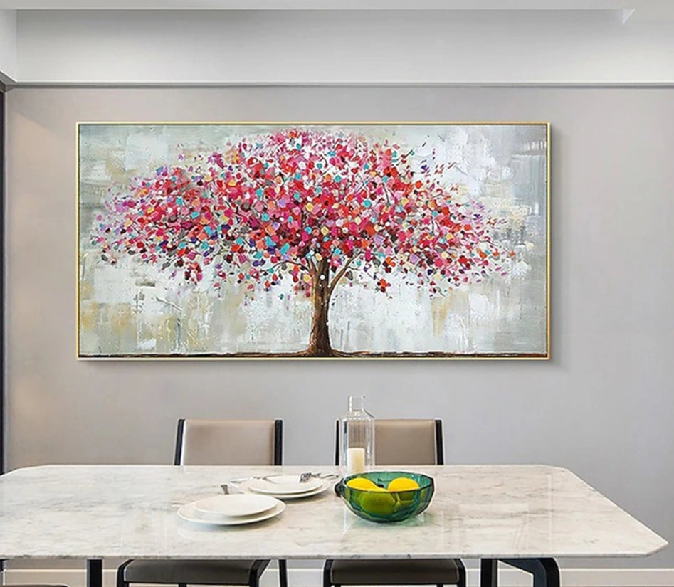 Tree Pink Abstract Hand Painted Wall Decor