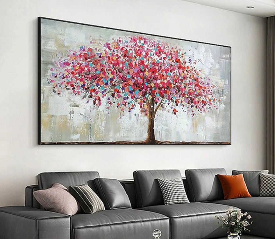 Tree Pink Abstract Hand Painted Wall Decor